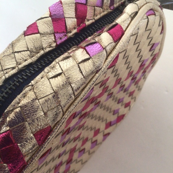VTG NEIMAN MARCUS GOLD PINK LEATHER WOVEN CROSSBODY CONVERTIBLE CLUTCH B… - Picture 9 of 16